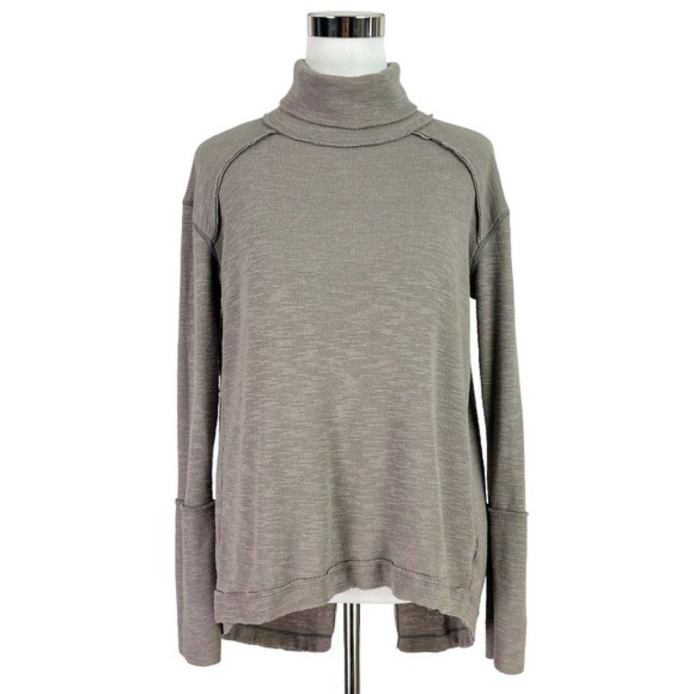 SOLD! Free People Tara Split Back Turtleneck Top Taupe - Picture 4 of 12